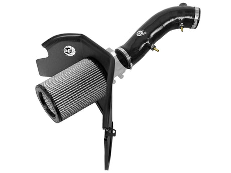 Angled view of aFe Magnum FORCE intake with Pro DRY S filter and heat shield