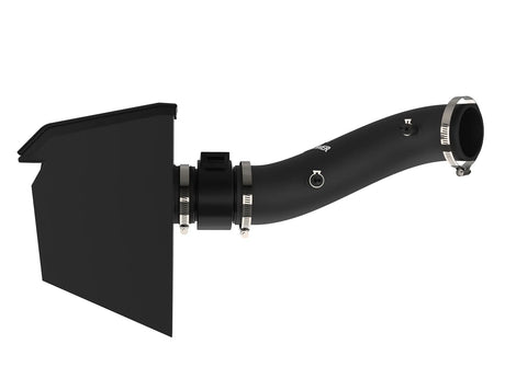 Side view of aFe reinforced silicone intake tube and powder-coated heat shield
