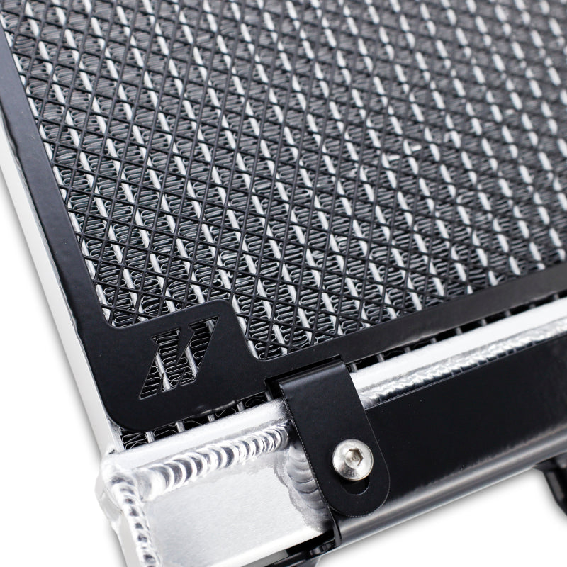 Mishimoto BMW F80 F82 F83 performance auxiliary radiator stone guard bracket up close shot