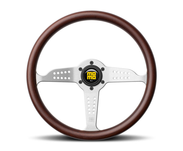 Momo Grand Prix Steering Wheel 350mm Mahogany Wood/Brshd Spokes