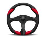 Momo Quark Steering Wheel 350mm Black Poly/Black Spokes/Red Inserts