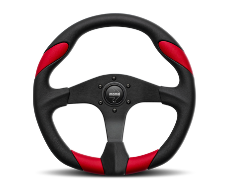 Momo Quark Steering Wheel 350mm Black Poly/Black Spokes/Red Inserts