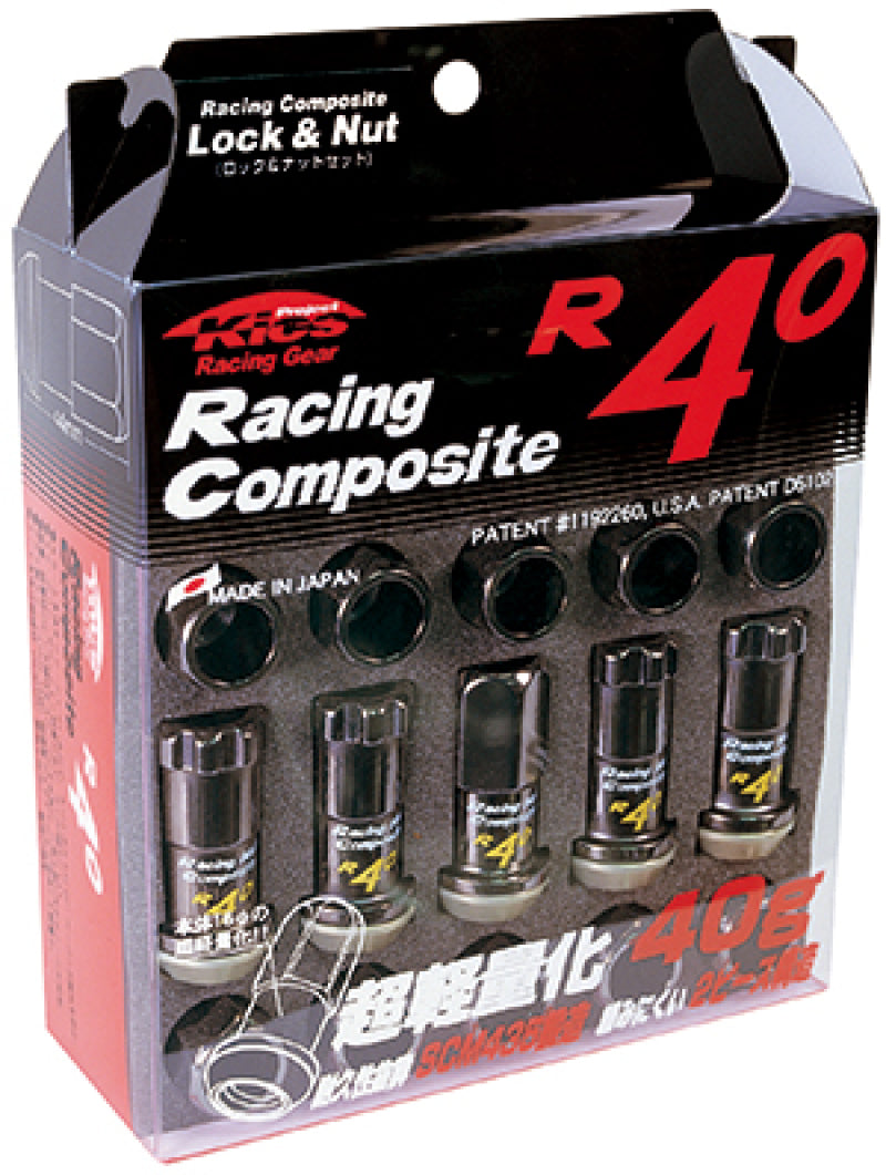 Project Kics R40 M12 x 1.50 Black Chrome open-end lug nuts with four wheel locks