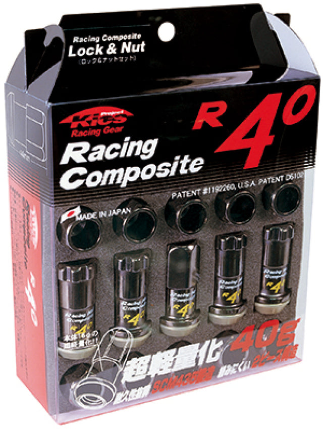 Project Kics R40 M12 x 1.50 Black Chrome open-end lug nuts with four wheel locks