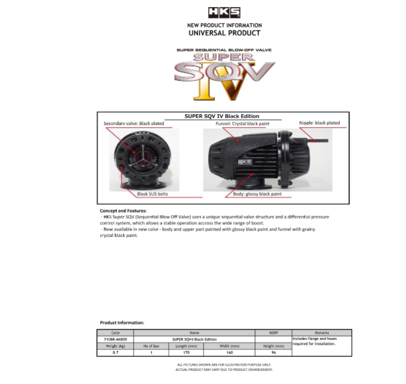 HKS SQV IV BLACK EDITION UNIVERSAL ASSY | 71008-AK005
