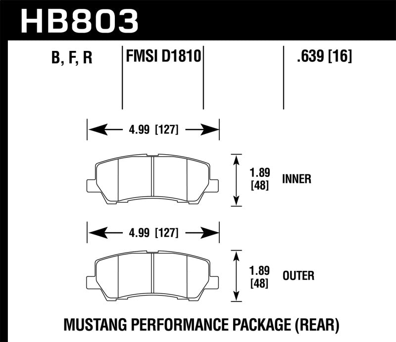 Hawk 2015+ Ford Mustang GT 5.0L (Excluding GT350/GT350R/GT500) ER-1 Endurance Racing Rear Brake Pads | HB803D.639