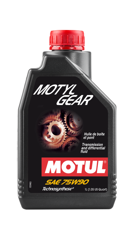 Motul MOTYLGEAR 75W-90 gear oil bottle label for API GL-4 GL-5 applications
