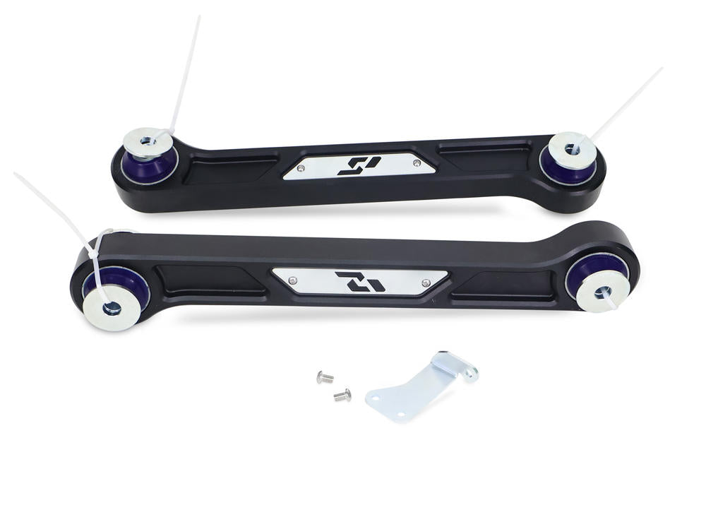 SuperPro billet rear upper trailing arm pair for Toyota Tundra Land Cruiser and Lexus GX LX with Bushing Shims zip tied on
