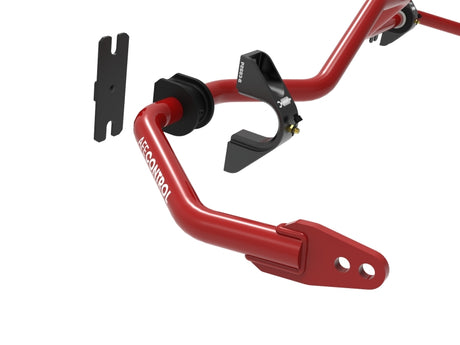 aFe CONTROL rear sway bar with polyurethane bushings and billet brackets close up view