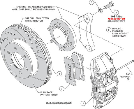 Wilwood AERO6-DM front brake kit assembly schematic for 140-17528-R