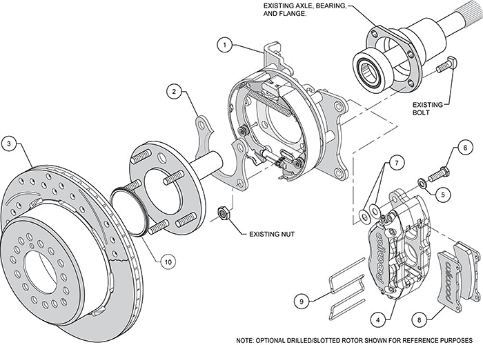 Wilwood Dynapro Lug Mount rear parking brake kit assembly schematic for 140-13181-DR