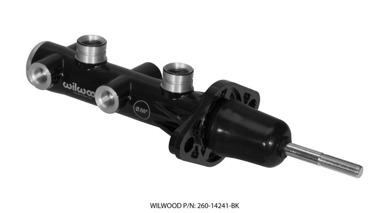 Wilwood 260-14241-BK remote tandem master cylinder with pushrod 7/8-inch bore close up view
