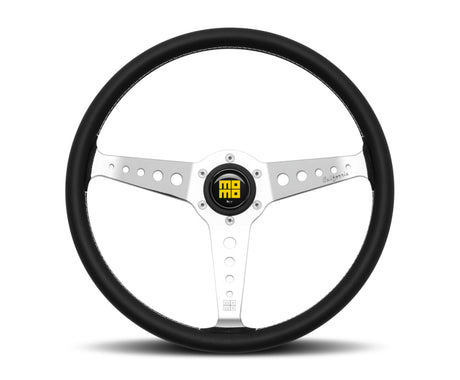 Momo California Steering Wheel 360mm Black Leather/White Stitch/Pol Spokes