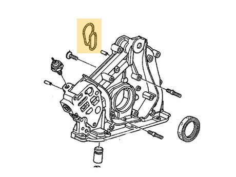 Honda Acura J-Series oil pump diagram showing oil hole gasket location 15115-P8A-A02
