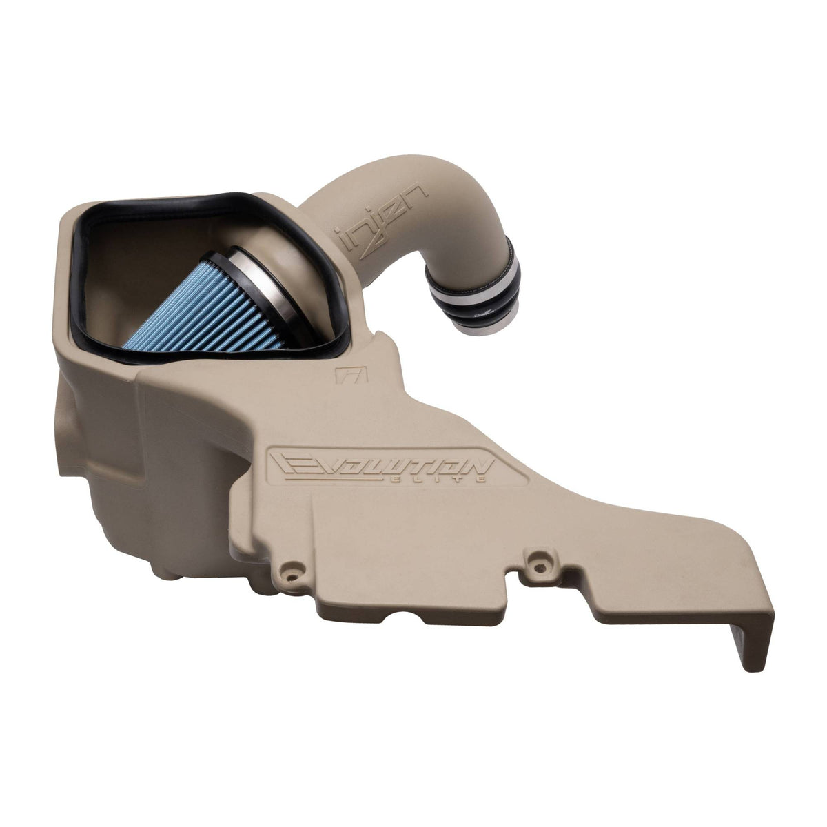 Injen Evolution Elite Flat Dark Earth intake in open-element configuration with exposed SuperNano-Web dry filter