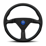 Momo Montecarlo Steering Wheel 350mm Black Leather/Blue Stitch/Black Spokes