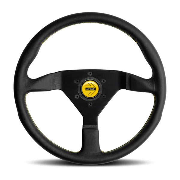 MOMO Montecarlo 350mm Steering Wheel – Black Leather / Yellow Stitch