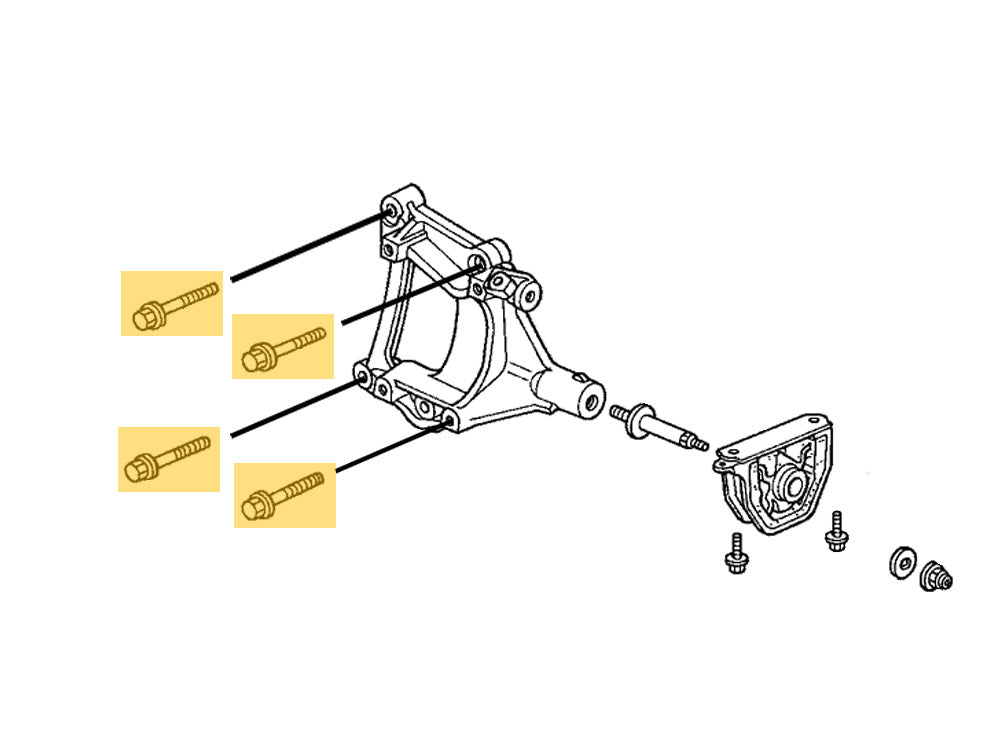 OEM Honda B16A2 B18C1 B18C5 A/C bracket mounting bolts diagram 