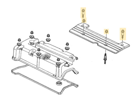 OEM Honda K-Series ignition coil pack cover nuts and bolts Diagram K20/K24