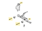 OEM Honda lower control arm and shock fork mounting bolt kit diagram