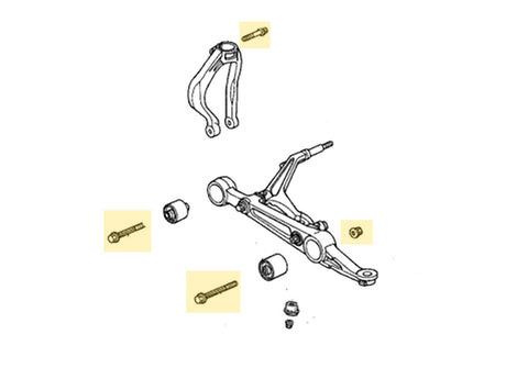 OEM Honda lower control arm and shock fork mounting bolt kit diagram