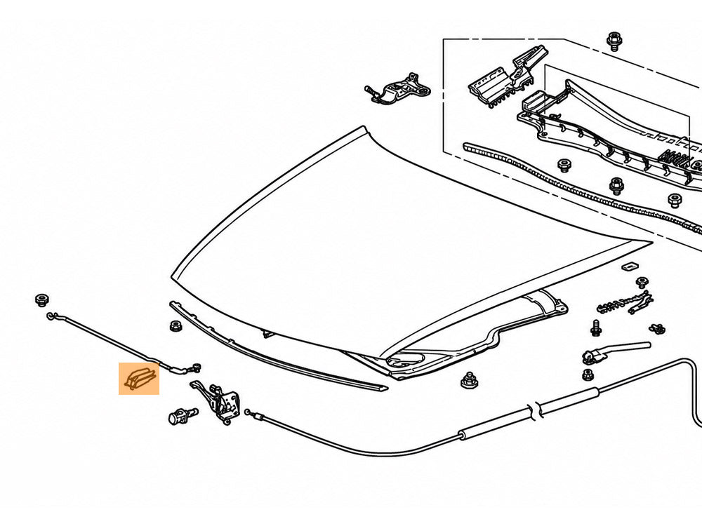 Honda Accord hood diagram showing hood rod holder clip location 91503-TA0-A01