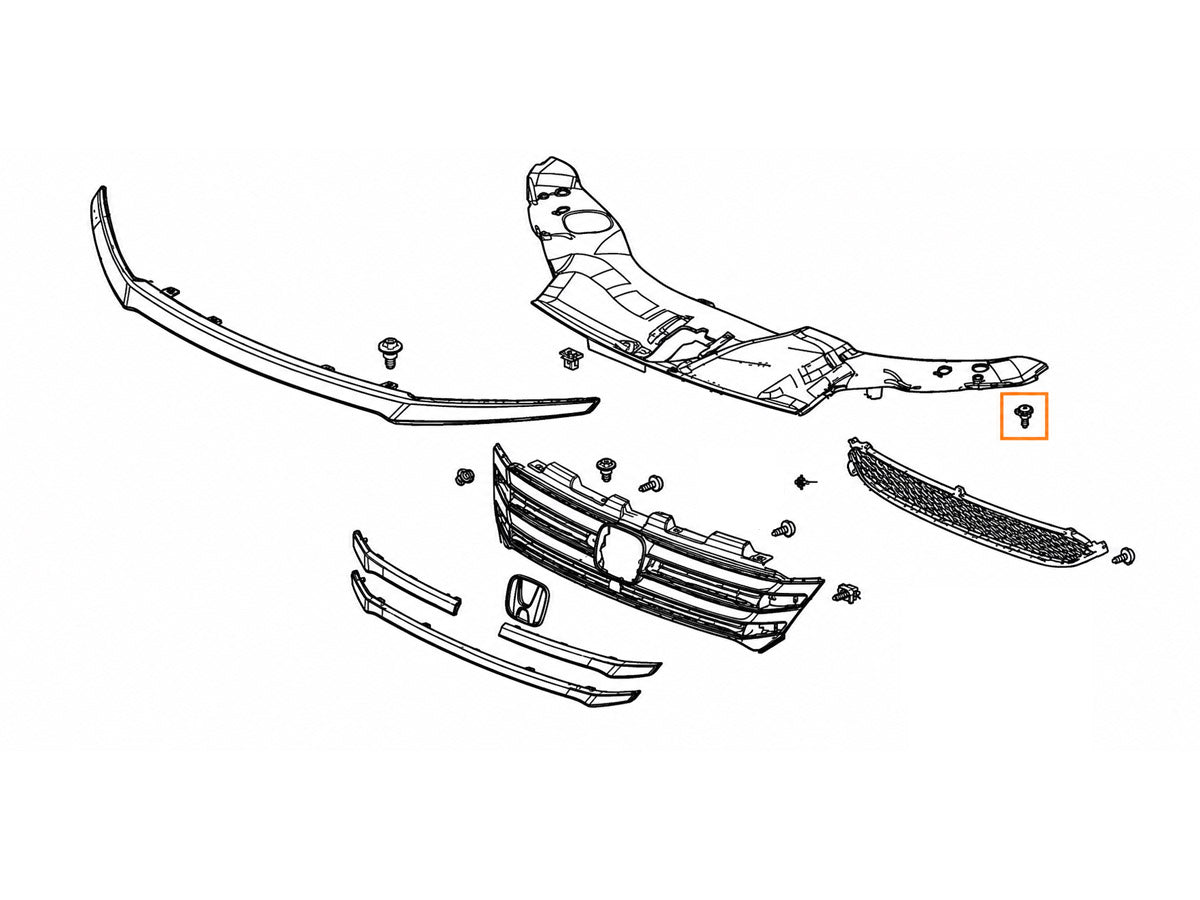 OEM Honda engine cover striker diagram for front bulkhead cover and radiator support area