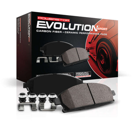 PowerStop Z23 Evolution Sport carbon-fiber ceramic brake pads with product packaging