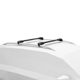 Thule WingBar Edge black two-bar roof rack system installed on raised vehicle rails