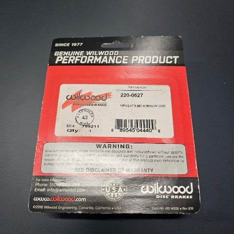 Close‑up of rear part number Wilwood brake bleeder screws kit for calipers