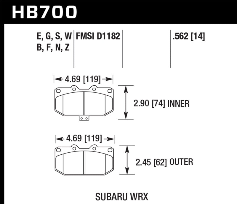 Hawk 06-07 Subaru Impreza WRX HP Plus Front Street Brake Pads | HB700N.562