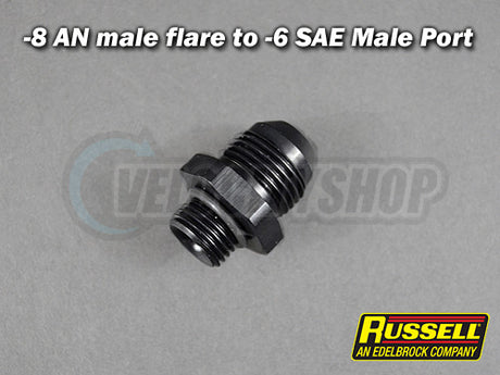 Russell -8 AN male flare to -6 SAE male port adapter fitting Black