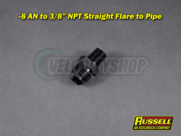 Russell -8 AN to 3/8 NPT Straight Flare to Pipe Adapter Fitting Black