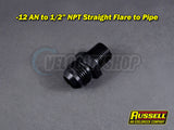 Russell -12 AN to 1/2 NPT Straight Flare to Pipe Adapter Fitting Black