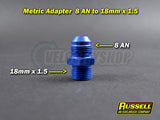 Russell 8 AN Male to 18mm x 1.5 Metric Male Adapter (blue)