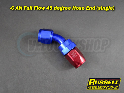 Russell -6 AN 45 Degree Hose End Full Flow Hose End Red/Blue