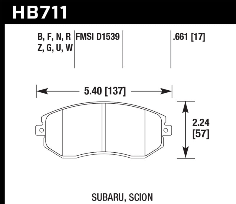 Hawk 13 Subaru BRZ / 13 Scion FR-S Perf. Ceramic Front Street Brake Pads | HB711Z.661