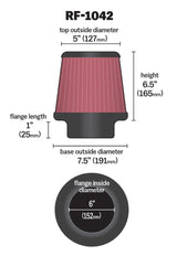 K&N Round Tapered Universal Air Filter 6in Flange ID x 7.5in Base OD x 5in Top OD x 6.5in Height