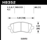 Hawk 1998-2/2002 Subaru Forester L (w/Rear Drum Brakes) High Perf. Street 5.0 Front Brake Pads | HB352B.665