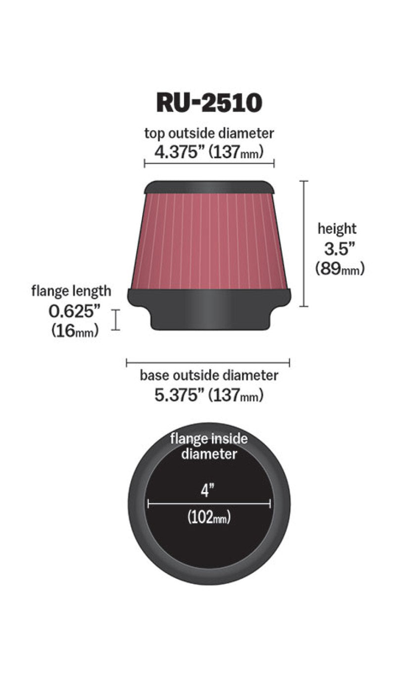 K&N Filter RU-2510 Dimension