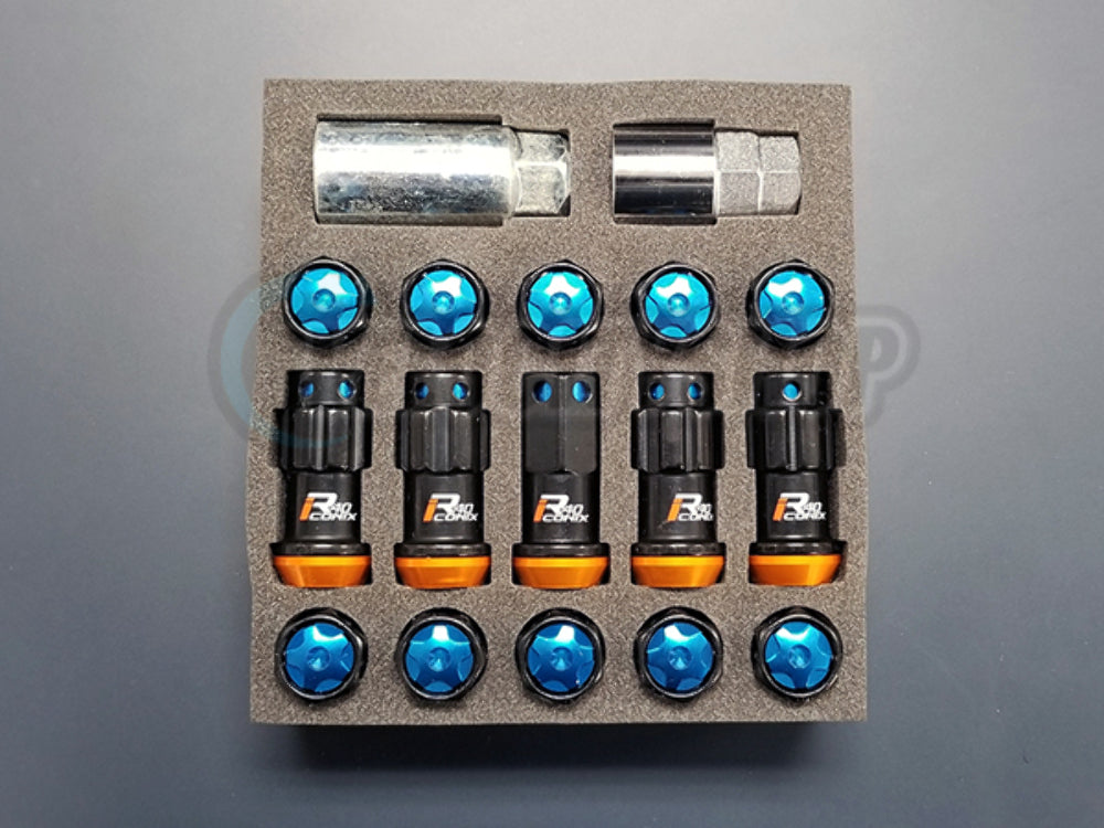Project Kics R40 Lug Nuts Black with Blue Caps M14x1.5