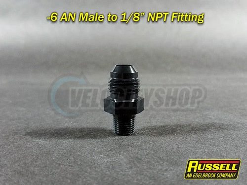 Russell Adapter Fitting -6 AN Flare To 1/8 NPT Black