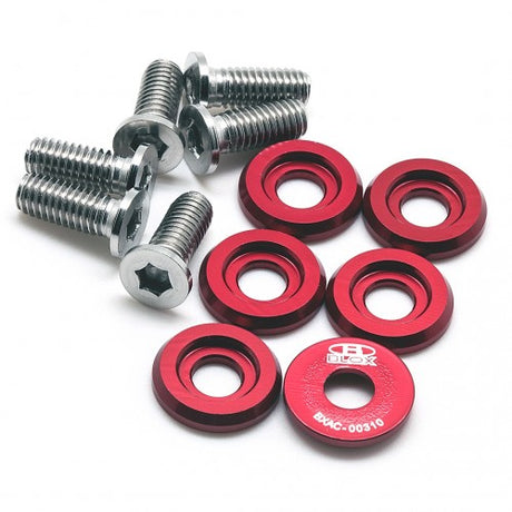 Blox BILLET WASHERS FENDER WASHERS LARGE Fender Washers Kit, M6 - Large diameter Red