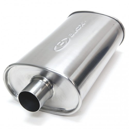 Blox 3" EXHAUST MUFFLER SL SPORT MUFFLER BRUSHED SILVER 3" SL Sport Muffler - Brushed Silver Center in, center out; No tip